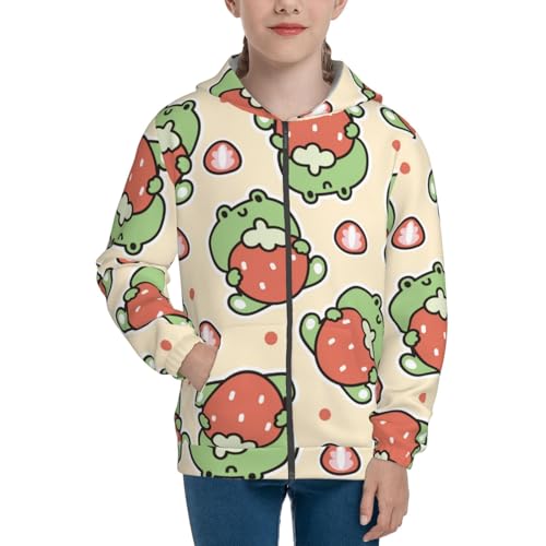 Frog Hold Strawberry Kid Hoodies Boys Zip Up Sweatshirts Girls Pullover with Pocket3