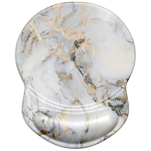 ITNRSIIET Mouse Pad, Ergonomic Mouse Pad with Gel Wrist Rest Support, Gaming Mouse Pad with Cloth, Non-Slip PU Base for Computer, Laptop, Home, Office & Travel,Gray Marbling Gold