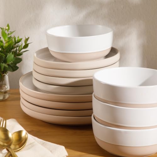 Image of Gibson Home Plates and Bowls Set, 12 Piece Dinnerware Set for 4, White