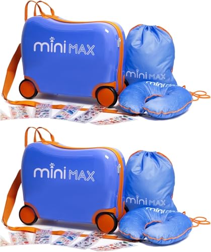 Minimax Kinderkoffer Hartschale Handgepäckkoffer Kofferset 45x36x20cm für Kinder Jungen und Mädchen 29L Kindergepäck Handgepäck Trolley Hartschalenkoffer für Easyjet mit 4 Rädern (2X Blau)