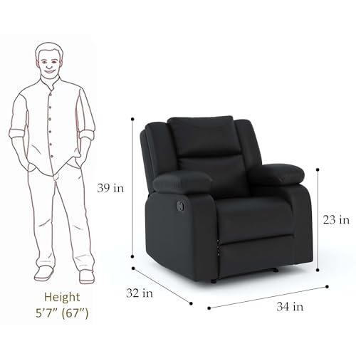 Image of Amazon Brand - Solimo AeroEase Leatherette | Single Seater Sofa Recliner | Manual Recliner (Leatherette Black)