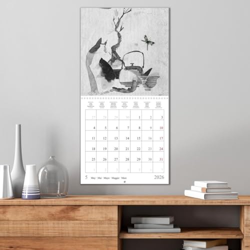 Calendario de pared 2026 de pintura japonesa 30x30 para anotaciones y notas mensuales 3