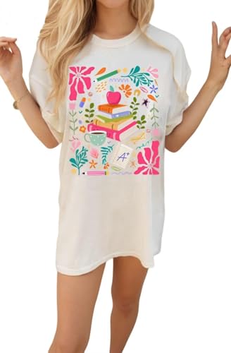 Teacher Life Shirt Womens Wildflowers Letter Teacher Plant Shirts Shirts Flowers Graphic Short Sleeve Tee(X-Large,Apricot)