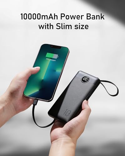 VEEKTOMX Power Bank 10000mAh Powerbank z wbudowanymi kablami, przenośna ładowarka USB C 2.4A szybkie ładowanie przenośna ładowarka z 5 wyjściami i wyświetlaczem LED do iPhone'a 15 pro/iPad/Galaxy S22