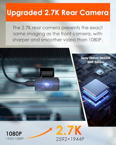 Image of Vantrue E2 Dash Cam Front and Rear with Voice Control, 2.7K + 2.7K Dual Dash Camera for Cars, WiFi, GPS, STARVIS Night Vision, Buffered Parking Mode, G-Sensor, 2.45 inch IPS, 160, WDR, Support 512GB