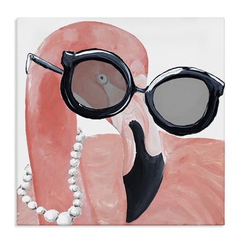 Stupell Industries Glam Fashion Pink Flamingo Sunglasses Pearls Bird, Design by Gina Ritter Canvas Wall Art, 36x36, Black