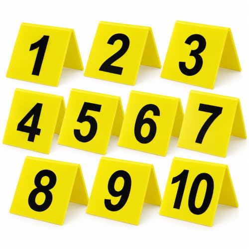 IMIKEYA Table Numbers 1-10 Acrylic Yellow Double-Sided Tent-Style Restaurant Table Number Signs for Party, Wedding Reception, Events, Banquets