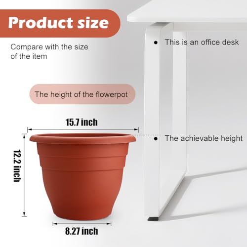 Image of RooTrimmer 3-Pack 16 Inch Large Outdoor Plastic Plant Pots with Drainage Holes - Durable,Lightweight & Weather-Resistant Flower Planters for Patio,Garden,Balcony (Pottery Red)