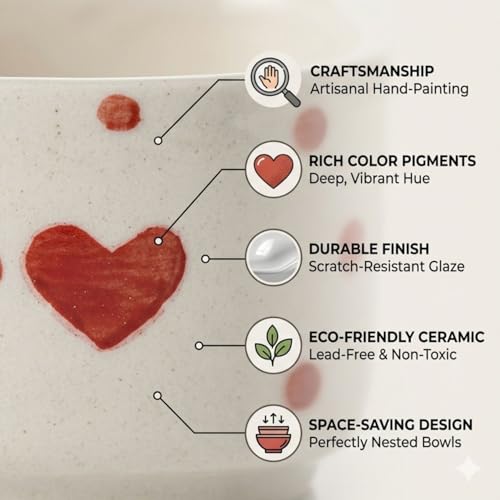Image of Freakway Ceramic Dip Bowls with Heart Shape Design, White and Red, Set of 2, Microwave Safe, 40 ml