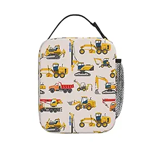 Reusable Lunch Bunch for Women, Thermal Insulated Boy's Toy Heavy Machinery Excavator Lunch Box with Pocket