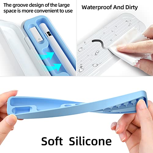 Image of Magnetic Carrying Case Compatible with Apple Pencil 2nd Generation and 1st Gen Pencil and Samsung Galaxy S-Pen Series, Pencil case Consists of Hard PC Shell and Soft Silicone Inner (Sky Blue)