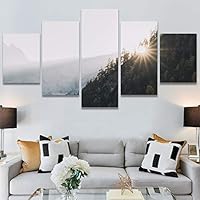 SIGNWIN 5 Panel Canvas Wall Art Forest Mountain for Home Decorations Ready to Hang - 60
