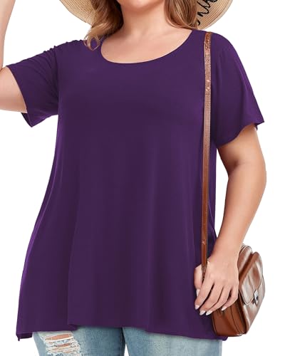 Image of JOELLYUS Plus Size Tops for Women Tunic Floral Casual Short Sleeves T Shirts Flowy Blouses 2026