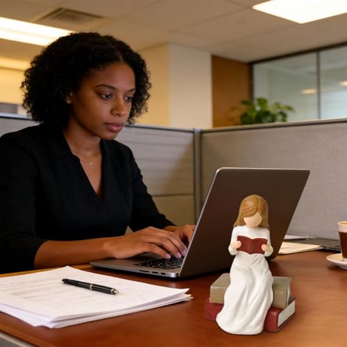 Sucritude Statue Ange | Sculpture de Lecture en Résine Souvenir | Figurine Penseur avec Livre | Cadeau pour Bibliothécaires Lectrices Diplômées Bureau Table de Chevet Déco Fête et – vue 2