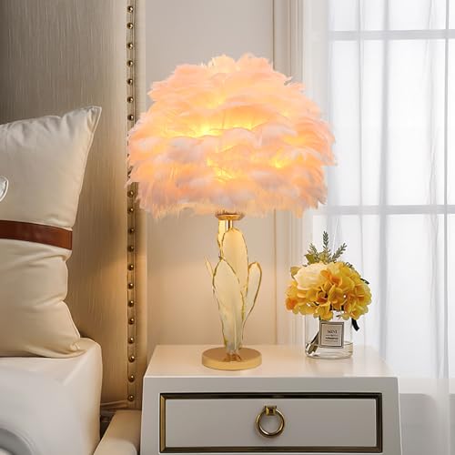 ZYLEISENBAO Pink Feather Lamp Goose Furry Table Lamp Princess Modern