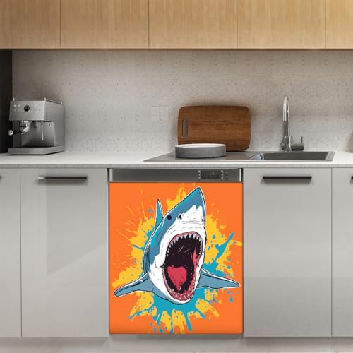 Panel frontal magnético Mexpekil de lavavajillas reutilizable funda Shark Mouth decorativa de cocina 3