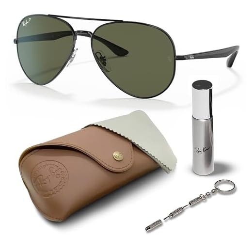 Ray-Ban RB3675 Óculos de sol em forma de aviador com kit de óculos – protetores de nariz ajustáveis – Óculos de sol retrô, Armação preta polida | Lente verde G-15 polarizada, 58mm