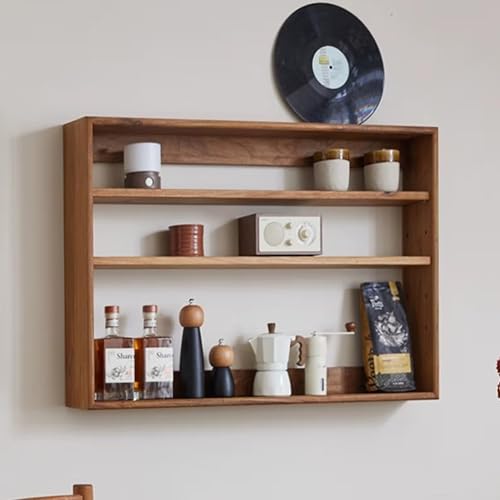 Image of Wooden Wall Mounted Tea Coffee Mug spice rack Shelf, Float Wooden Rack, Coffee Tea Cup Wine Glass Holder, Shelves Box,Cubby Kitchen Shelf,Coffee Bar (16x20)