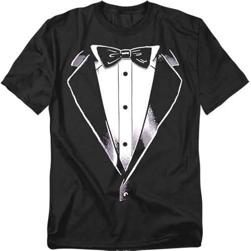 Popfunk Tuxedo Costume T Shirt for Men & Women - Funny Unisex Halloween Outfit Graphic Tee, Black, Large
