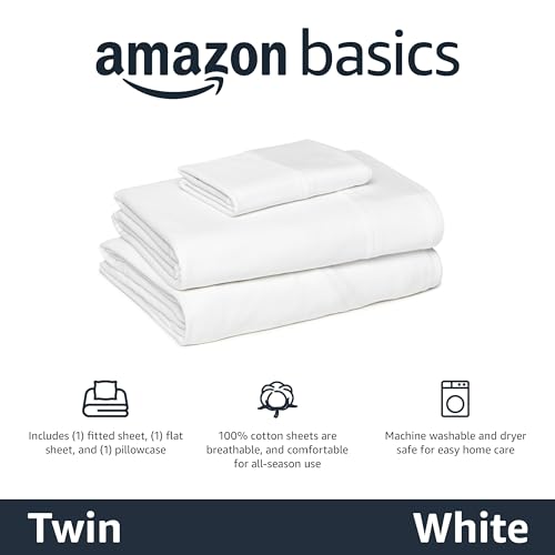Image of Amazon Basics 100% Cotton Jersey Bed Sheet Set, Twin, White, Solid
