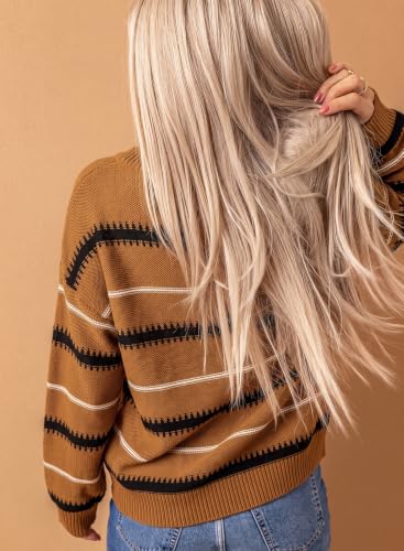Image of Dokotoo Womens Color Block Sweaters Long Sleeve Pullover Knit Tops