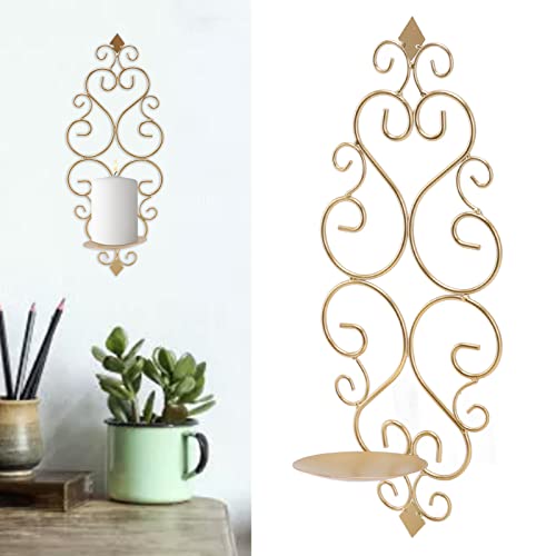 BEIJIALY Wall Sconce Candle Holder, Wall Hanging Sconce Wall Mounted Candle Stand Decorative Candle Sconces Iron Candlestick Folding Wall Mount Base Sconce Home Decoration(Metal Gold)