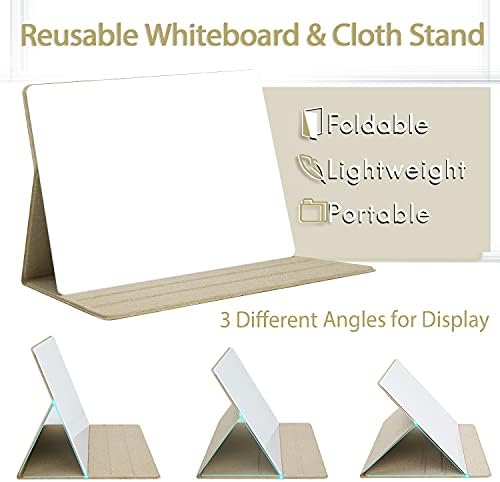 Oterri Whiteboard, Mini Whiteboard Portable Foldable Desk Whiteboard A4 with Two White Board Pens and Cleaning Cloth, Dry Erase Drawing Boards for Office, Home, Kid, Study (Beige, 31 X 21 cm)