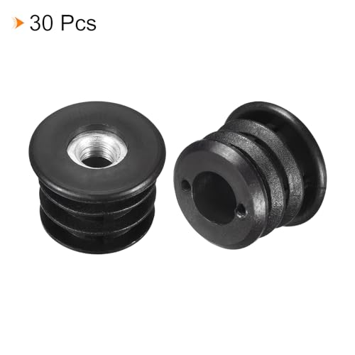 Image of uxcell 30Pcs Plastic Threaded Tube Inserts with M8 Thread, for 27mm /1.06 inch OD Round Tube, Adjustable Round Black Plastic Plug Caster Insert Chair End Caps Furniture Leg Plug