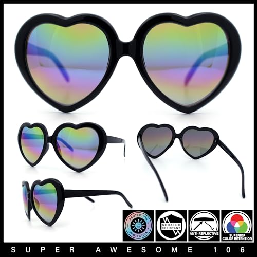 Womens Rusta Rainbow Mirror Lens Plastic Frame Heart Shape Sunglasses3