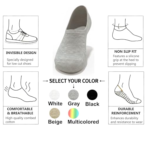 Image of MAGIARTE Cotton No Show Socks Soft Pure Cotton Low Cut Athletic Invisable Non Slip Socks for Women and Men