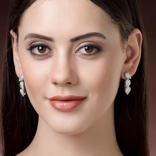 Image of Zeneme Fashion Stylish Silver Plated Earring Rhodium Plated American Diamond Crystal Earrings For Women & Gifts For Girls
