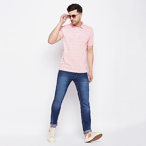 Image of WILD WEST Mens Plus Size Polo Neck Pink All Over Printed Half Sleeve Tshirt for Men (U)