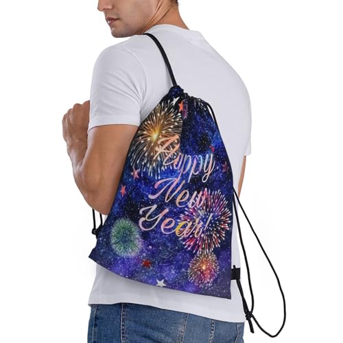 Happy New Year Christmas Drawstring Backpack Bags for Women Men Adjustable Reusable Cute Sports Beach Swimming Travel3