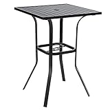 Crownland Patio Bar High 39” Table Metal Frame Outdoor Bar Bistro Table, Slatted Table Top with 1.57' Umbrella Hole, Classic Black