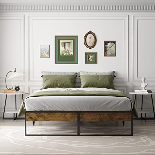 Homwayart King Bed Frames With Decorative Wood Panel, Storable High Platform Reinforced Steel Slats Support, Easy Assembly, Sturdy, No Box Spring Needed (Mahogany, King) #TOP7