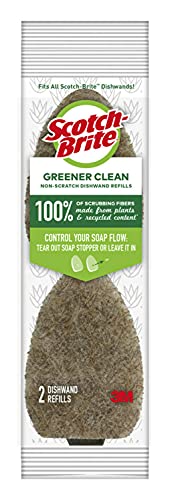 Scotch-Brite Greener Clean, Non-Scratch Dishwand Refills, Fits All Scotch-Brite Dishwands, 2 Count (Pack of 7) - foam color may vary