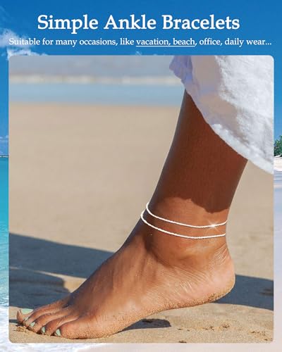 Image of FUNEIA Gold Silver Ankle Bracelets for Women Waterproof 14K Gold Plated Anklets for Women Non Tarnish Dainty Layered Beaded Heart Anklet Set Summer Beach Foot Chain Jewelry Gifts Trendy Stuff