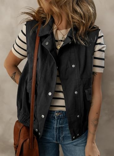 Dokotoo Womens Vests 2025 Fall Outerwear Button-Down Lapel Collar Elastic Hem Sleeveless Jacket Cargo Vest3