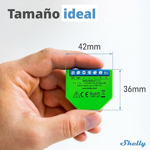 Miniatura 3 de Shelly Dimmer 2, Módulo Regulador de Luz W-Fi, Atenuador Inalámbrico, No necesita neutro, LED 10-220W, incandescentes/Halógenas 1-220W Compatible con Alexa & Google Home, iOS Android App