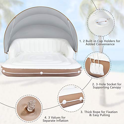 Giantex Canopy Island Inflatable Lounge, Floating Island Raft w/SPF50+ Retractable Detachable Sunshade, 71" x 71" Inflatable Pool Float Canopy w/2 Cup Holders Backrest Armrest for Pool Lake River - Thumbnail 3