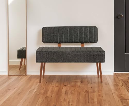 Dmora - Panca Alpha, Panchina Multiuso, Seduta per Ospiti, Cassapanca Multifunzione, 90x39h40 cm, Noce e Antracite