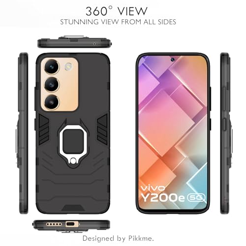 Image of Pikkme D5 Tough Armor Back Cover | 360 Protection Case | Ring Holder Stand Bumper Case for Vivo T3 5G / Vivo Y200e 5G (Black)