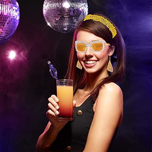 Yewong 5 Pieces 70S Retro Disco Accessories Set Oversize Square Sparkling Sunglasses Rhinestone Choker Bling Headband Cuff Bangle Bracelet Drop Dangle Earrings (Gold Set) #TOP5