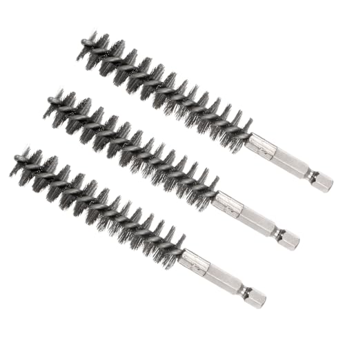 Image of Bore Brush, 17mm Dia 75mm Length, Stainless Steel Twisted Cleaning Wire Brushes with 1 /4 inch Hex Shank - (Applications: for Power Drill), 3-Pieces