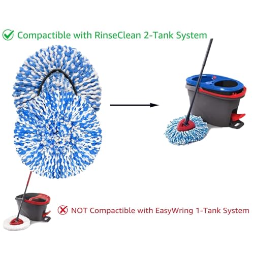 4 Pack Mop Replace Heads Compatible for OCeda, Spin Mop Refill Head Replacement for RinseClean 2-Tank System - Fluffy Microfiber, Machine Washable and Easy to Replace