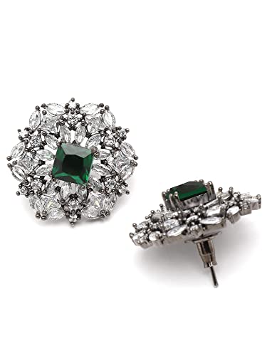 Image of Karatcart Women Green American Diamond Stud Earrings