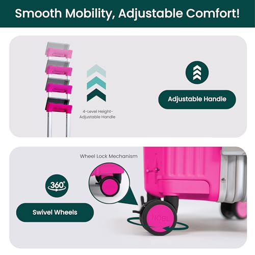 Image of Nobl Travel Large Luggage, Noble Zipperless Aluminum Frame PC Hard Shell Checked Suitcase, 30.25 inchx20 inchx12 inch, Big Check-in Bag with 360 Spinner Wheels, TSA Locks, Interior Compression - Hot Pink