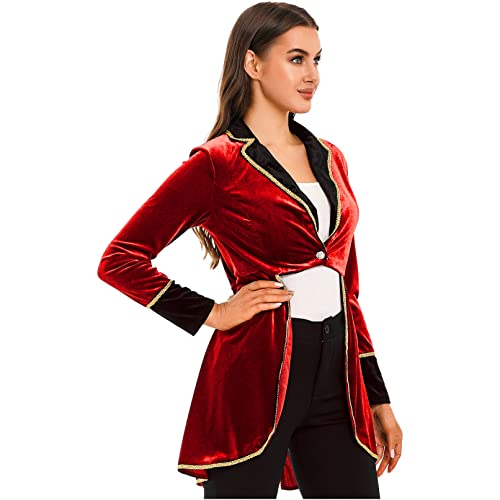 Moily Women's Velvet Victorian Steampunk Tailcoat Ringmaster Circus Show Blazer Jacket Party Wear4