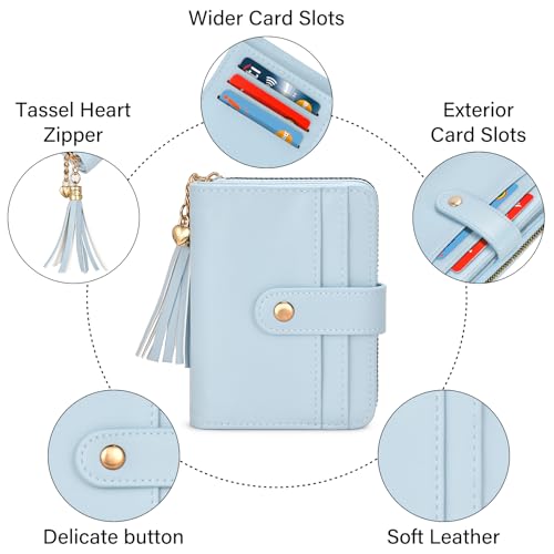 Image of oscaurt Wallet Women Small RFID Blocking Bifold Credit Card Wallets with ID Window and Tassel Zipper Coin Pocket Ladies Wallet