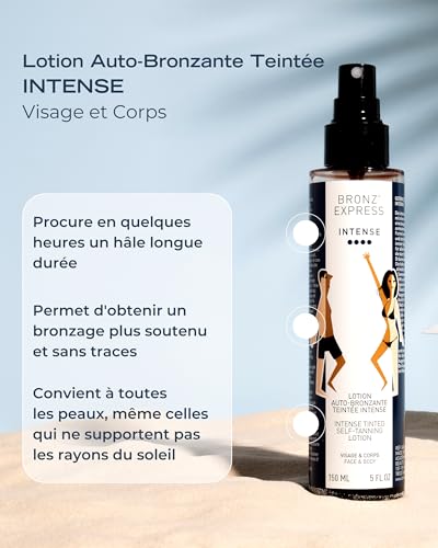 BRONZ'EXPRESS Loción Autobronceadora Intensa Facial y Corporal 150 ml Bronceado Profundo Uniforme con Color sin Manchas Fórmula Francesa Premium para Todo Tipo de Pieles - imagen 2